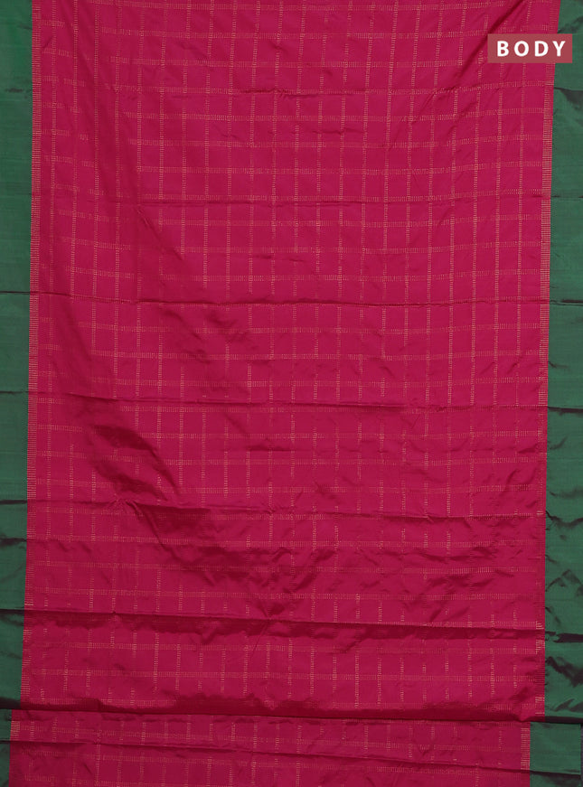 Arani semi silk saree pink and dual shade of green with allover copper zari checked pattern and copper zari woven simple border
