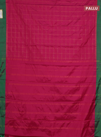 Arani semi silk saree pink and dual shade of green with allover copper zari checked pattern and copper zari woven simple border