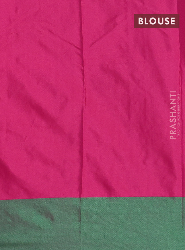 Arani semi silk saree pink and dual shade of green with allover copper zari checked pattern and copper zari woven simple border