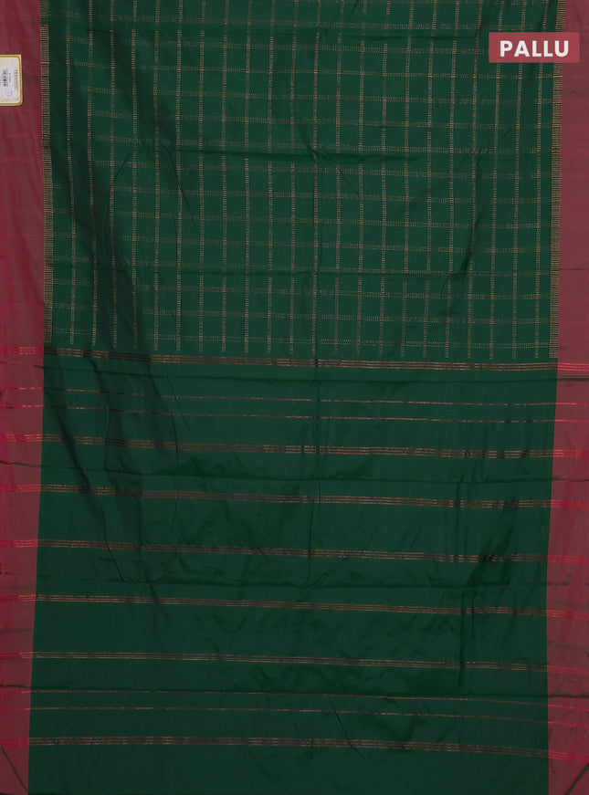 Arani semi silk saree green and dual shade of pink with allover copper zari checked pattern and copper zari woven simple border