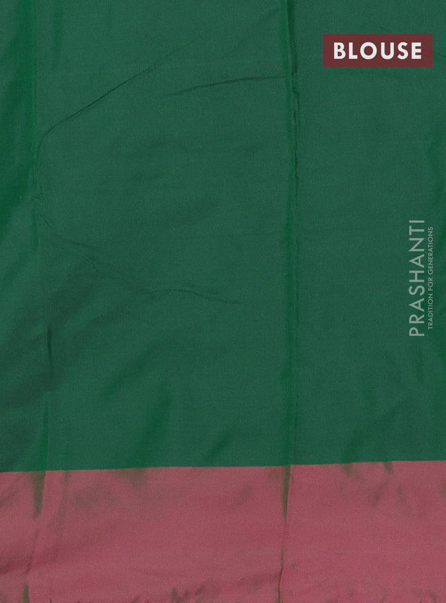 Arani semi silk saree green and dual shade of pink with allover copper zari checked pattern and copper zari woven simple border