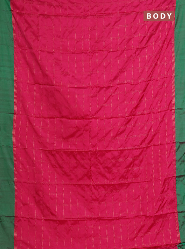 Arani semi silk saree pink and dual shade of green with allover copper zari checked pattern and copper zari woven simple border