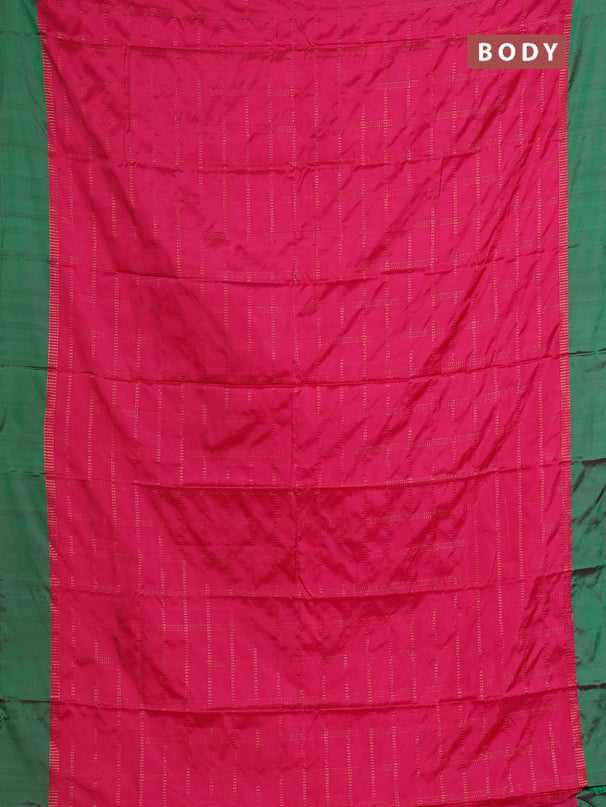 Arani semi silk saree pink and dual shade of green with allover copper zari checked pattern and copper zari woven simple border