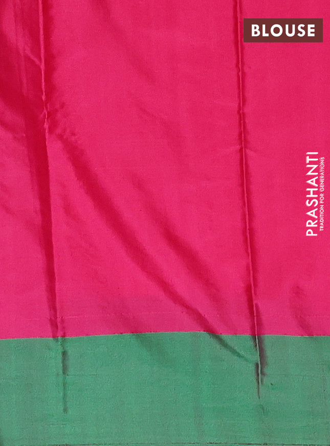 Arani semi silk saree pink and dual shade of green with allover copper zari checked pattern and copper zari woven simple border