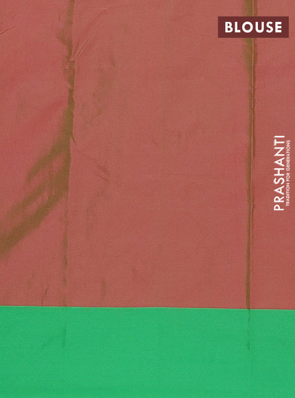 Arani semi silk saree dual shade of pink and green with allover copper zari checked pattern and copper zari woven simple border