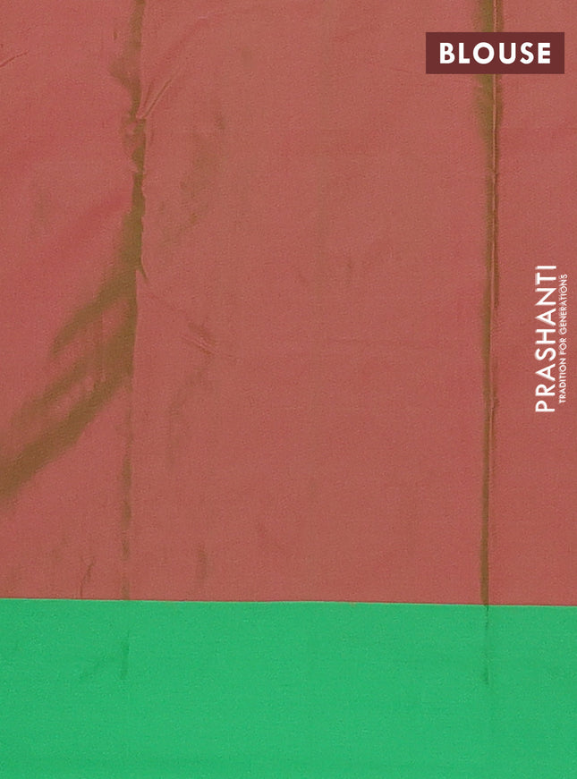 Arani semi silk saree dual shade of pink and green with allover copper zari checked pattern and copper zari woven simple border