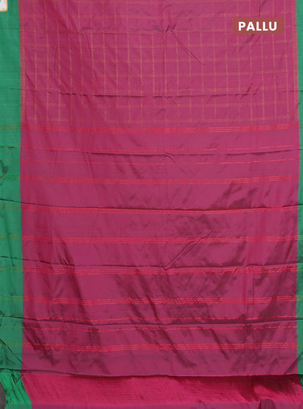 Arani semi silk saree pink and green with allover copper zari checked pattern and copper zari woven simple border