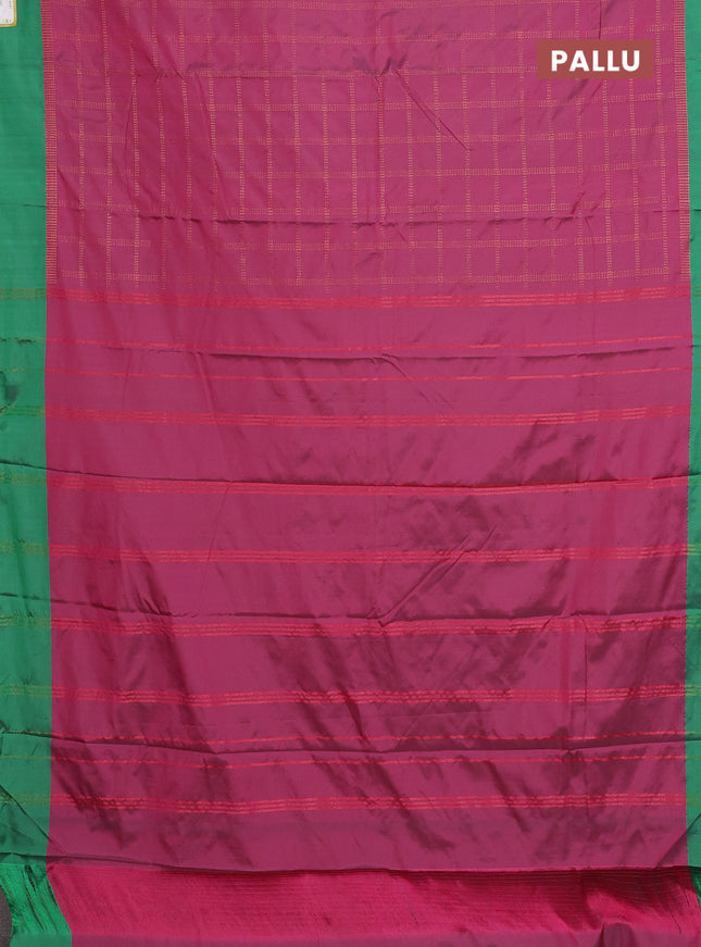 Arani semi silk saree pink and green with allover copper zari checked pattern and copper zari woven simple border