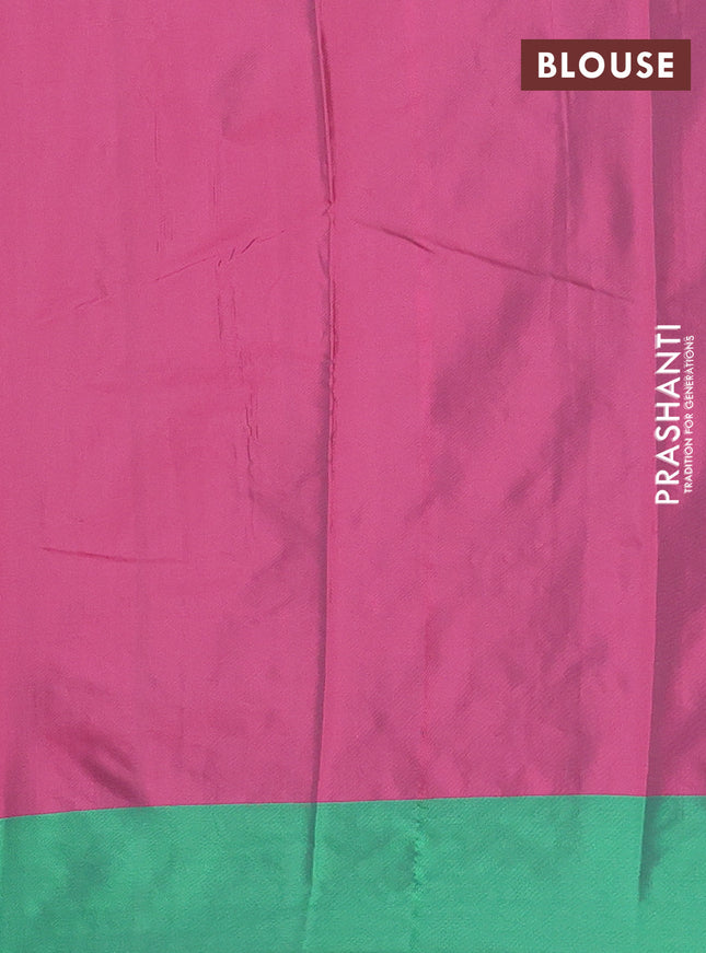 Arani semi silk saree pink and green with allover copper zari checked pattern and copper zari woven simple border