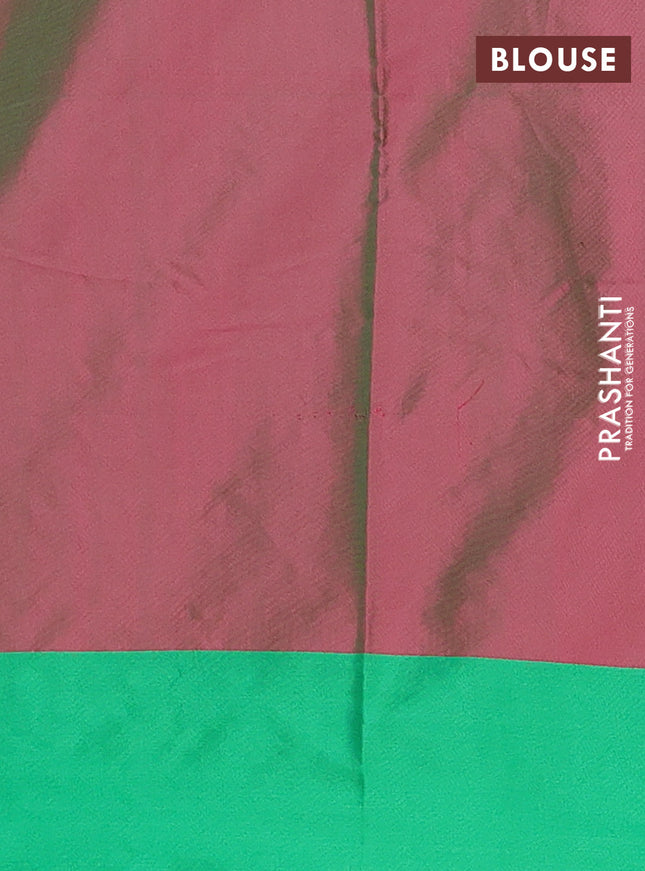 Arani semi silk saree dual shade of maroon and green with allover copper zari checked pattern and copper zari woven simple border