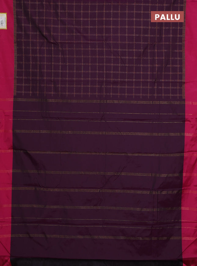 Arani semi silk saree wine shade and pink with allover copper zari checked pattern and copper zari woven simple border
