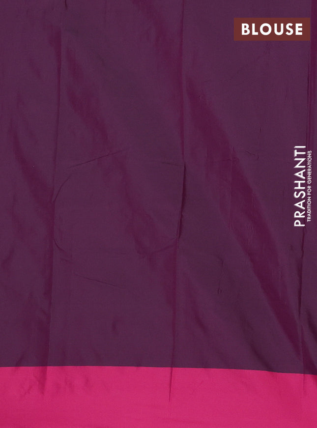 Arani semi silk saree wine shade and pink with allover copper zari checked pattern and copper zari woven simple border