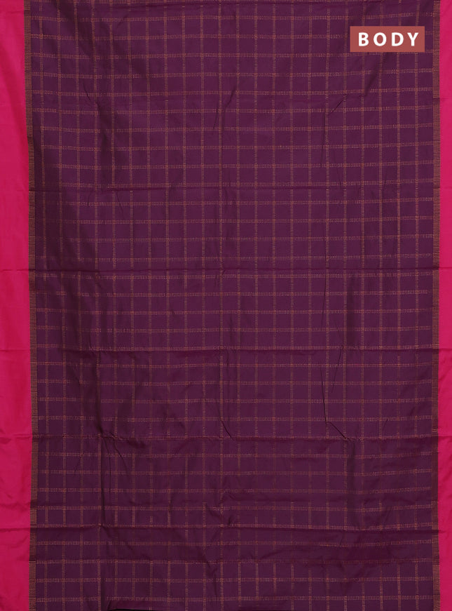 Arani semi silk saree wine shade and pink with allover copper zari checked pattern and copper zari woven simple border