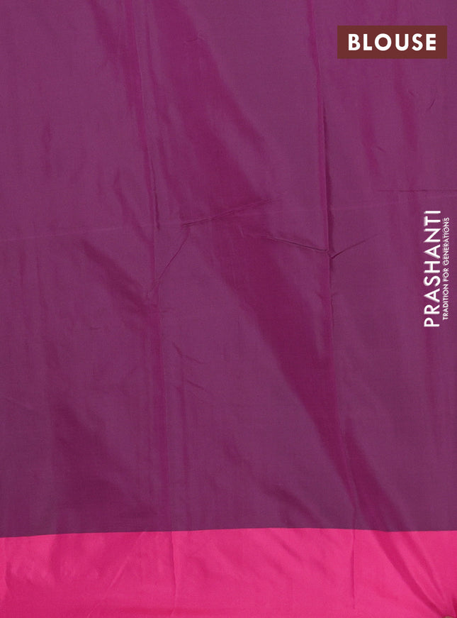 Arani semi silk saree wine shade and pink with allover copper zari checked pattern and copper zari woven simple border
