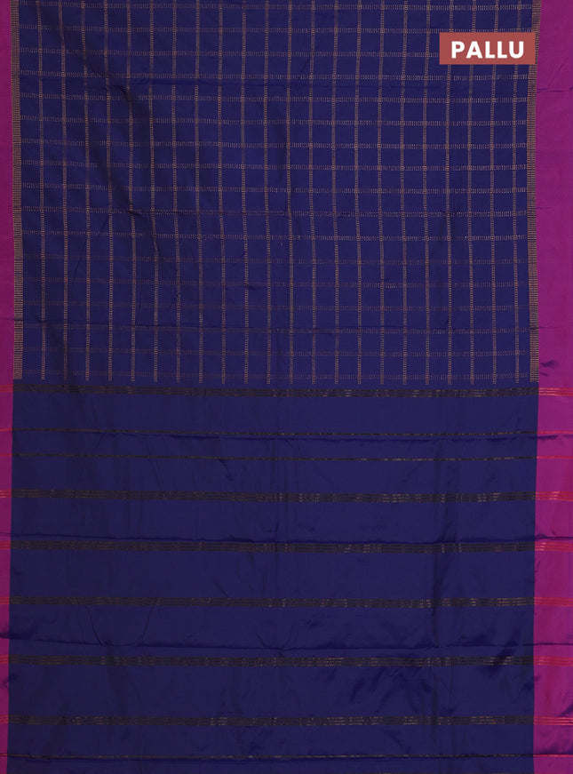 Arani semi silk saree dark blue and purple with allover copper zari checked pattern and copper zari woven simple border