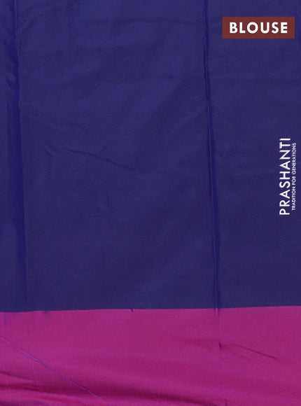 Arani semi silk saree dark blue and purple with allover copper zari checked pattern and copper zari woven simple border