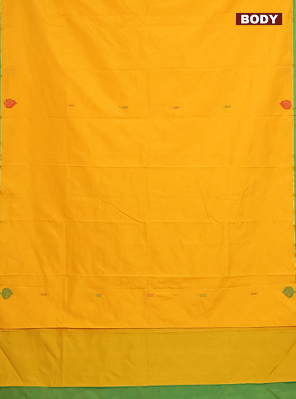 Arani semi silk saree mango yellow and green with thread woven buttas and thread woven butta border