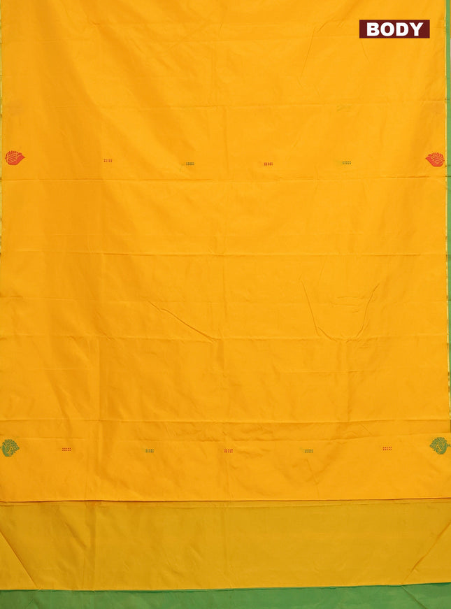 Arani semi silk saree mango yellow and green with thread woven buttas and thread woven butta border