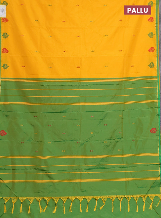 Arani semi silk saree mango yellow and green with thread woven buttas and thread woven butta border