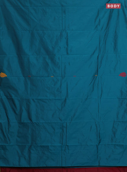 Arani semi silk saree peacock green and maroon with thread woven buttas and thread woven butta border