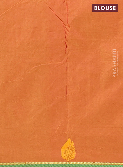 Arani semi silk saree sap green and dual shade of yellowish pink with thread woven buttas and thread woven butta border