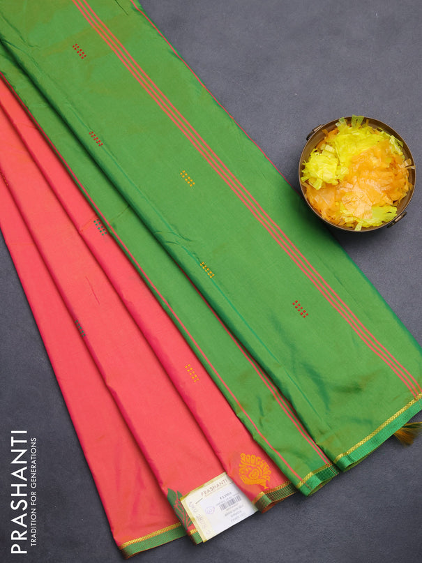 Arani semi silk saree dual shade of pink and green with thread woven buttas and thread woven butta border