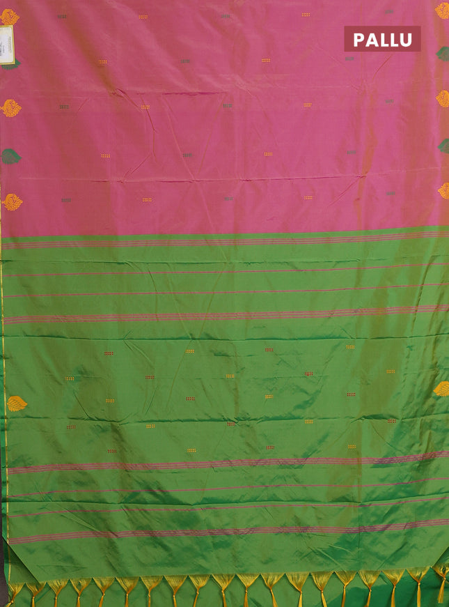 Arani semi silk saree dual shade of pink and green with thread woven buttas and thread woven butta border