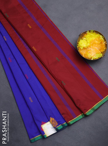 Arani semi silk saree blue and maroon with thread woven buttas and thread woven butta border