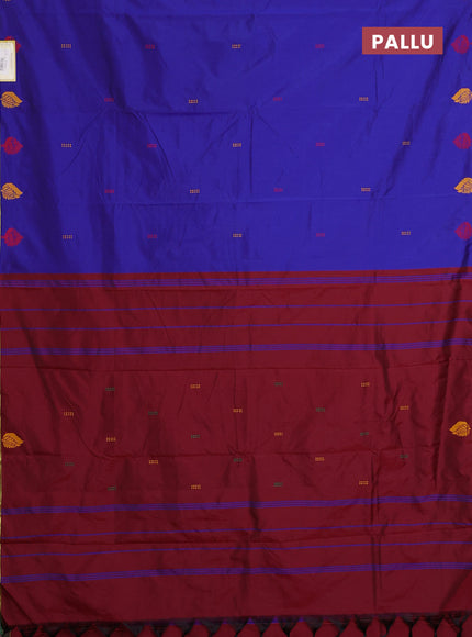 Arani semi silk saree blue and maroon with thread woven buttas and thread woven butta border