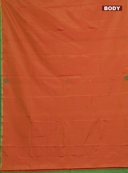 Arani semi silk saree dual shade of dark mustard and green with thread woven buttas and thread woven butta border