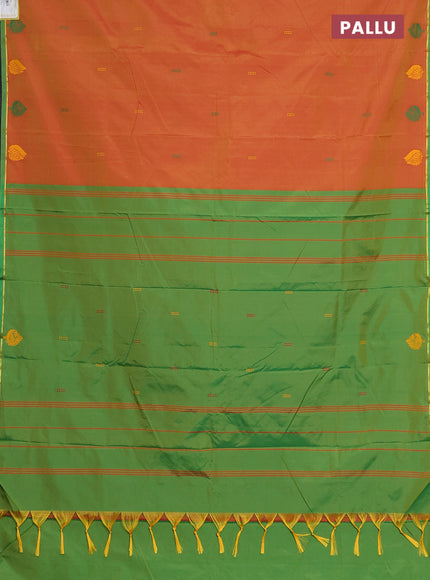 Arani semi silk saree dual shade of dark mustard and green with thread woven buttas and thread woven butta border