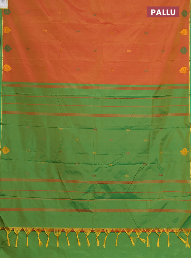 Arani semi silk saree dual shade of dark mustard and green with thread woven buttas and thread woven butta border