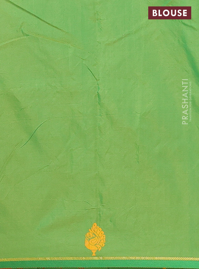 Arani semi silk saree dual shade of dark mustard and green with thread woven buttas and thread woven butta border