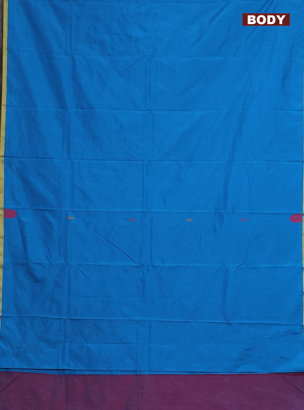 Arani semi silk saree cs blue and dual shade of maroon with thread woven buttas and thread woven butta border