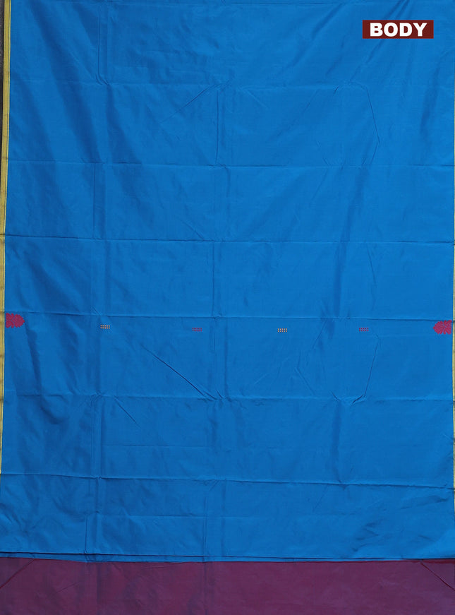 Arani semi silk saree cs blue and dual shade of maroon with thread woven buttas and thread woven butta border