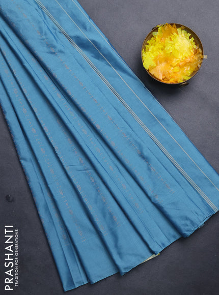 Arani semi silk saree pastel blue with allover copper zari weaves in borderless style