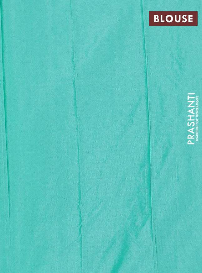 Arani semi silk saree teal green with allover silver zari weaves in borderless style