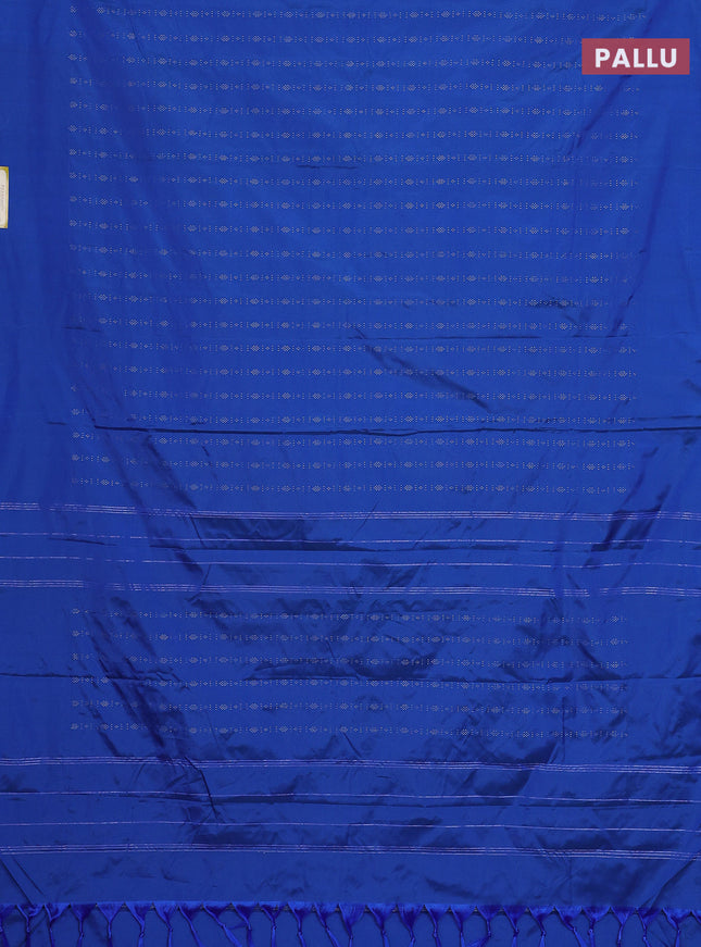 Arani semi silk saree cs blue with allover silver zari weaves in borderless style