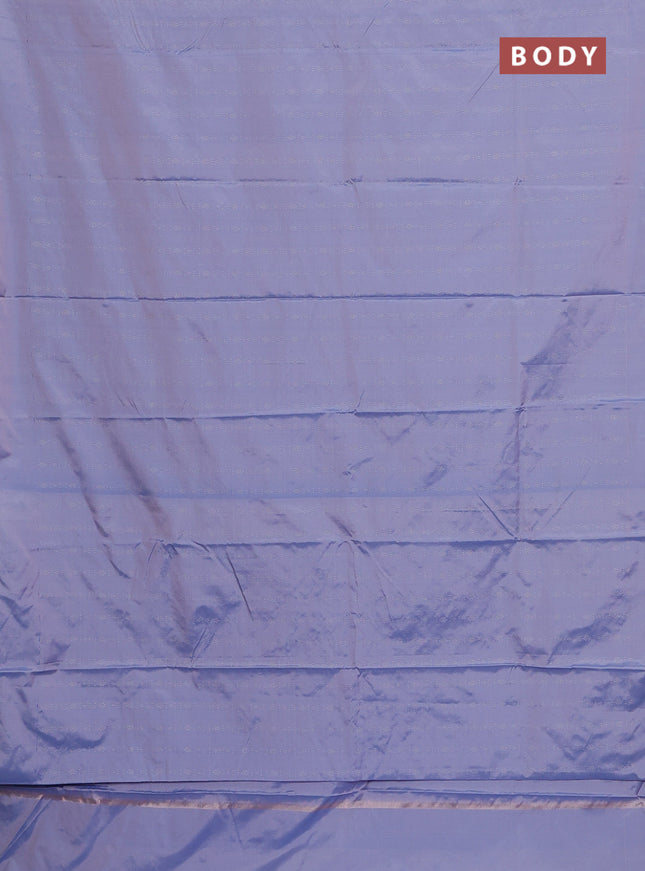 Arani semi silk saree bluish grey with allover silver zari weaves in borderless style