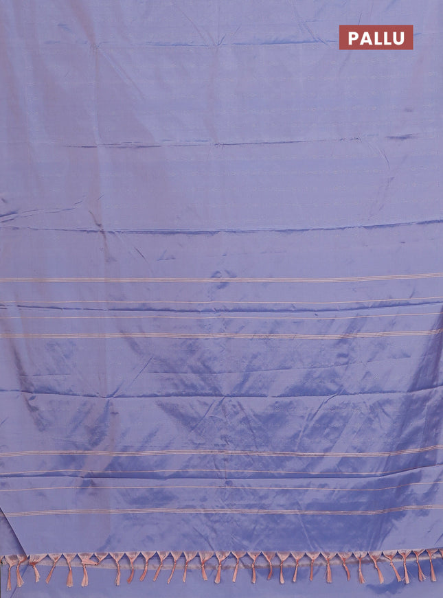 Arani semi silk saree bluish grey with allover silver zari weaves in borderless style