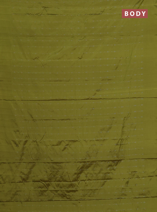 Arani semi silk saree lime green with allover silver zari weaves in borderless style