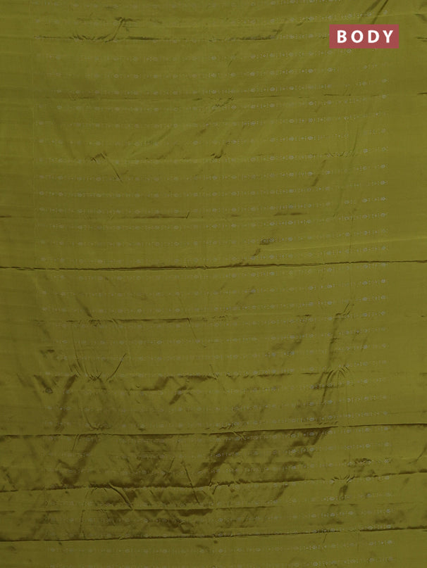 Arani semi silk saree lime green with allover silver zari weaves in borderless style