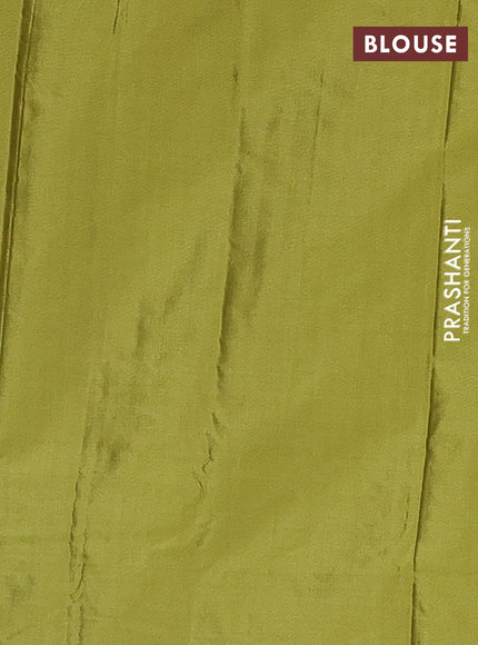 Arani semi silk saree lime green with allover silver zari weaves in borderless style