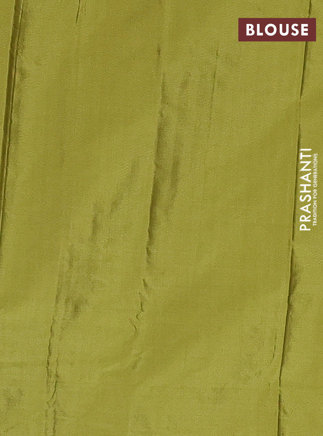 Arani semi silk saree lime green with allover silver zari weaves in borderless style