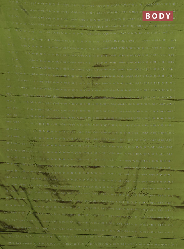 Arani semi silk saree light green with allover silver zari weaves in borderless style