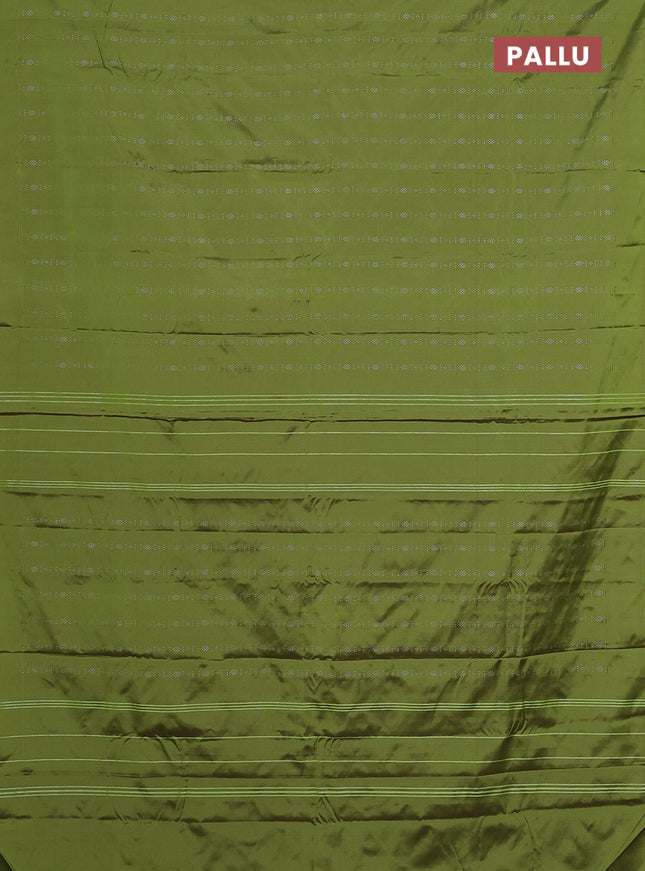 Arani semi silk saree light green with allover silver zari weaves in borderless style