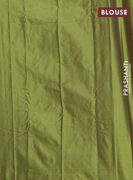 Arani semi silk saree light green with allover silver zari weaves in borderless style