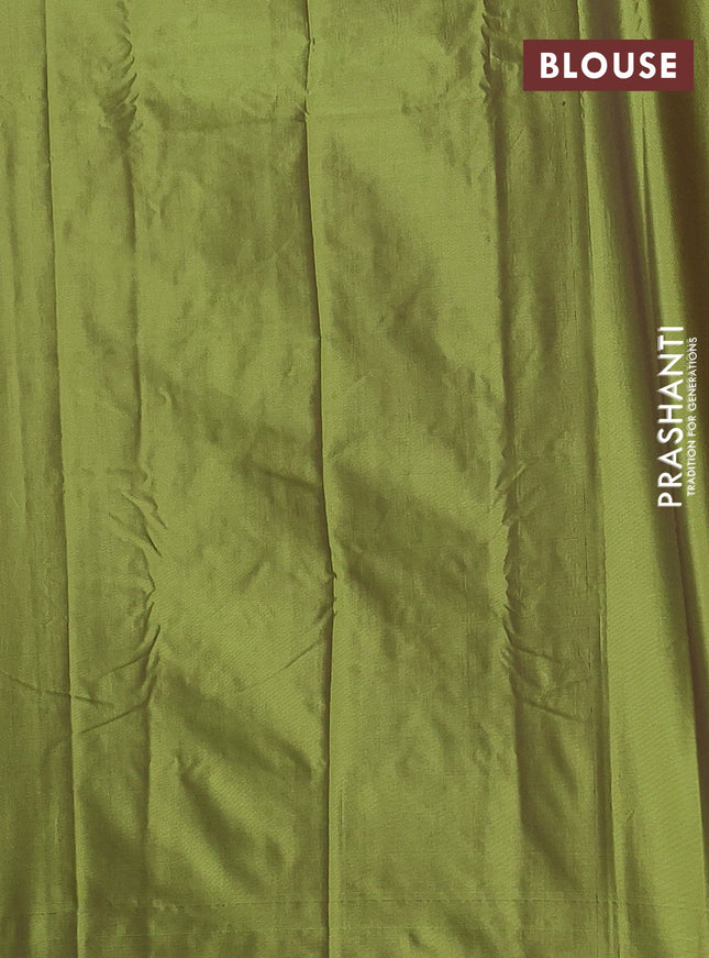 Arani semi silk saree light green with allover silver zari weaves in borderless style