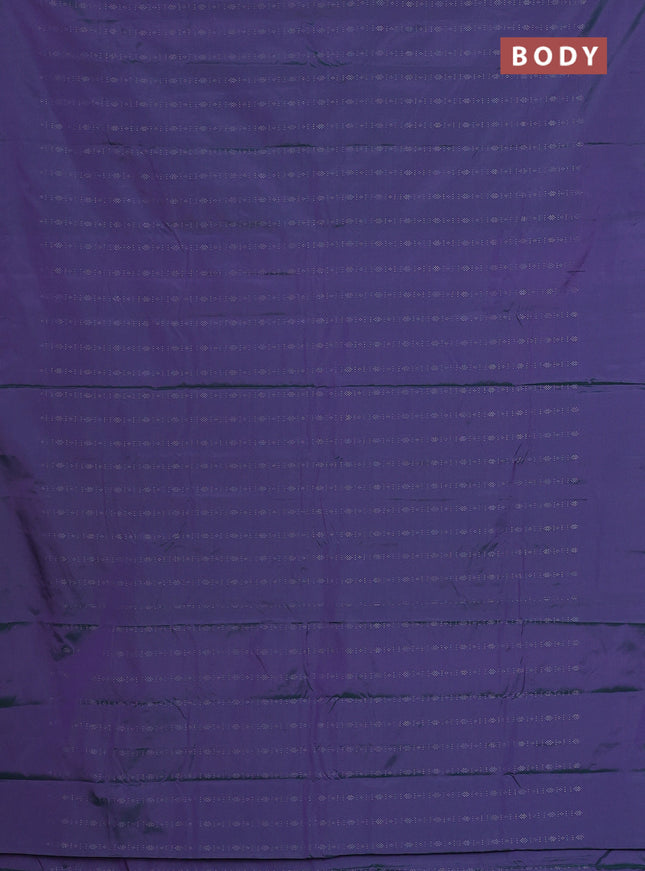 Arani semi silk saree dual shade of greenish violet with allover silver zari weaves in borderless style