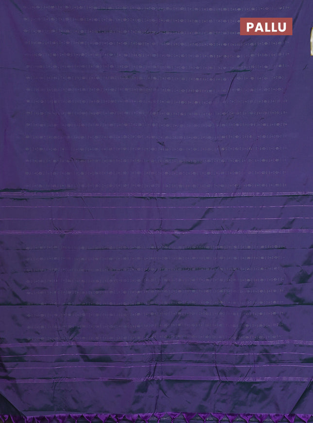 Arani semi silk saree dual shade of greenish violet with allover silver zari weaves in borderless style